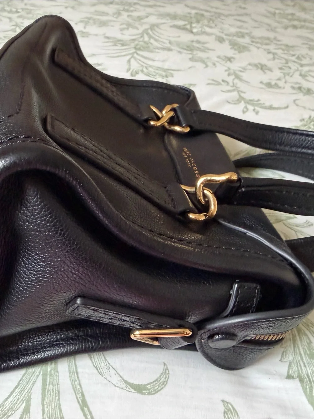 Marc Jacobs Black Pebbled Leather Wellington Satchel with Gold Hardware with COA